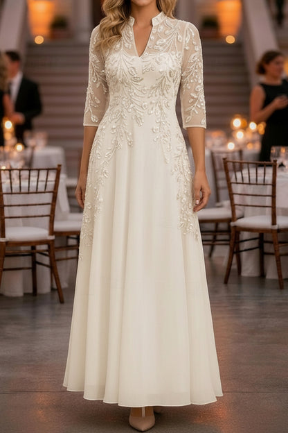 Sequin Illusion Sleeve A-Line Formal Evening Dress