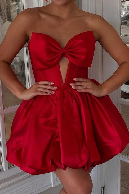Strapless Bow Corset Mini Dress with Bubble Skirt