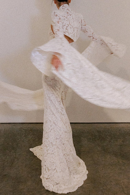Lace Mermaid Wedding Dress with High-Neck Bolero
