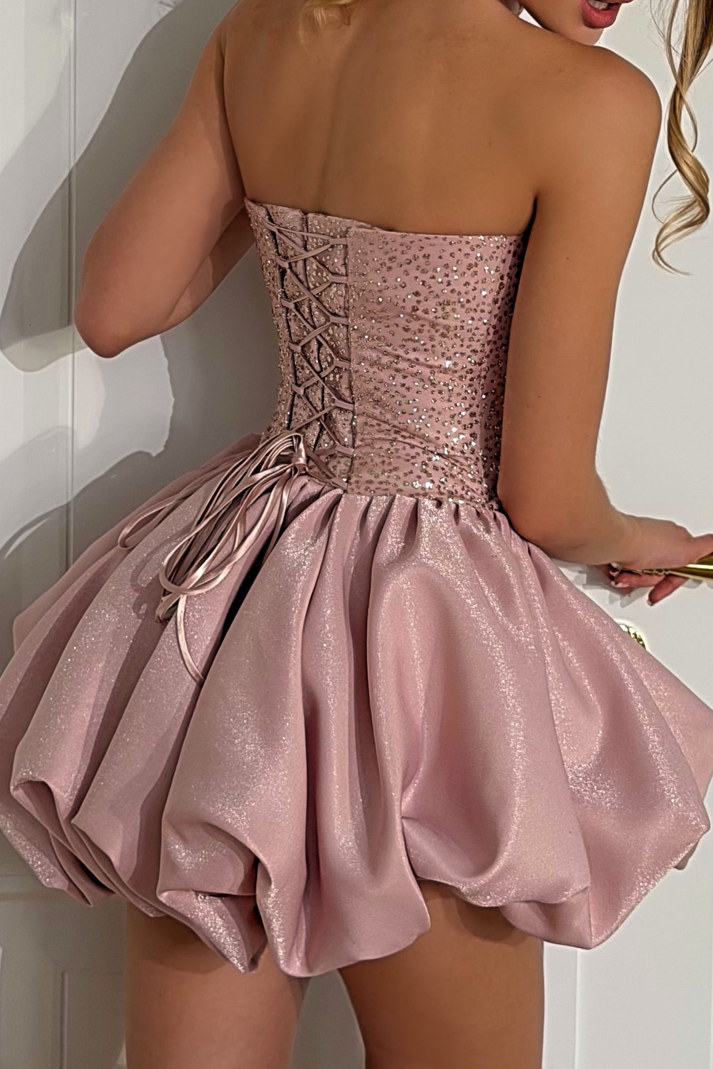 Glitter Corset Bubble Hem Mini Dress