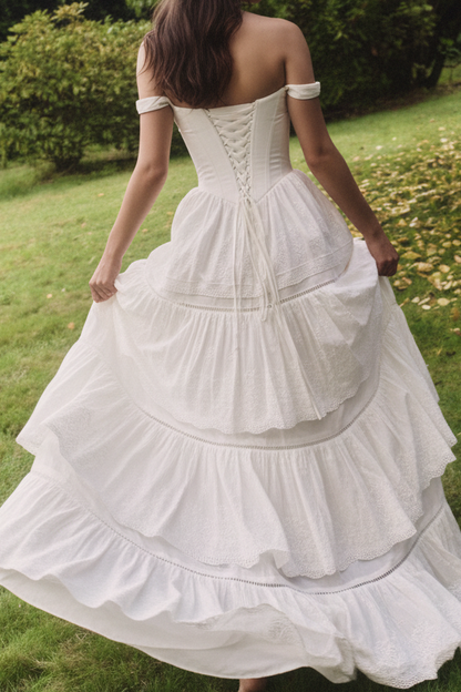 Boho Corset Tiered Lace Wedding Dress