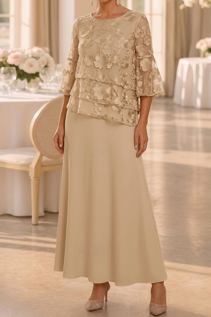 Floral Embroidered Bell-Sleeve A-Line Ankle-Length Dress