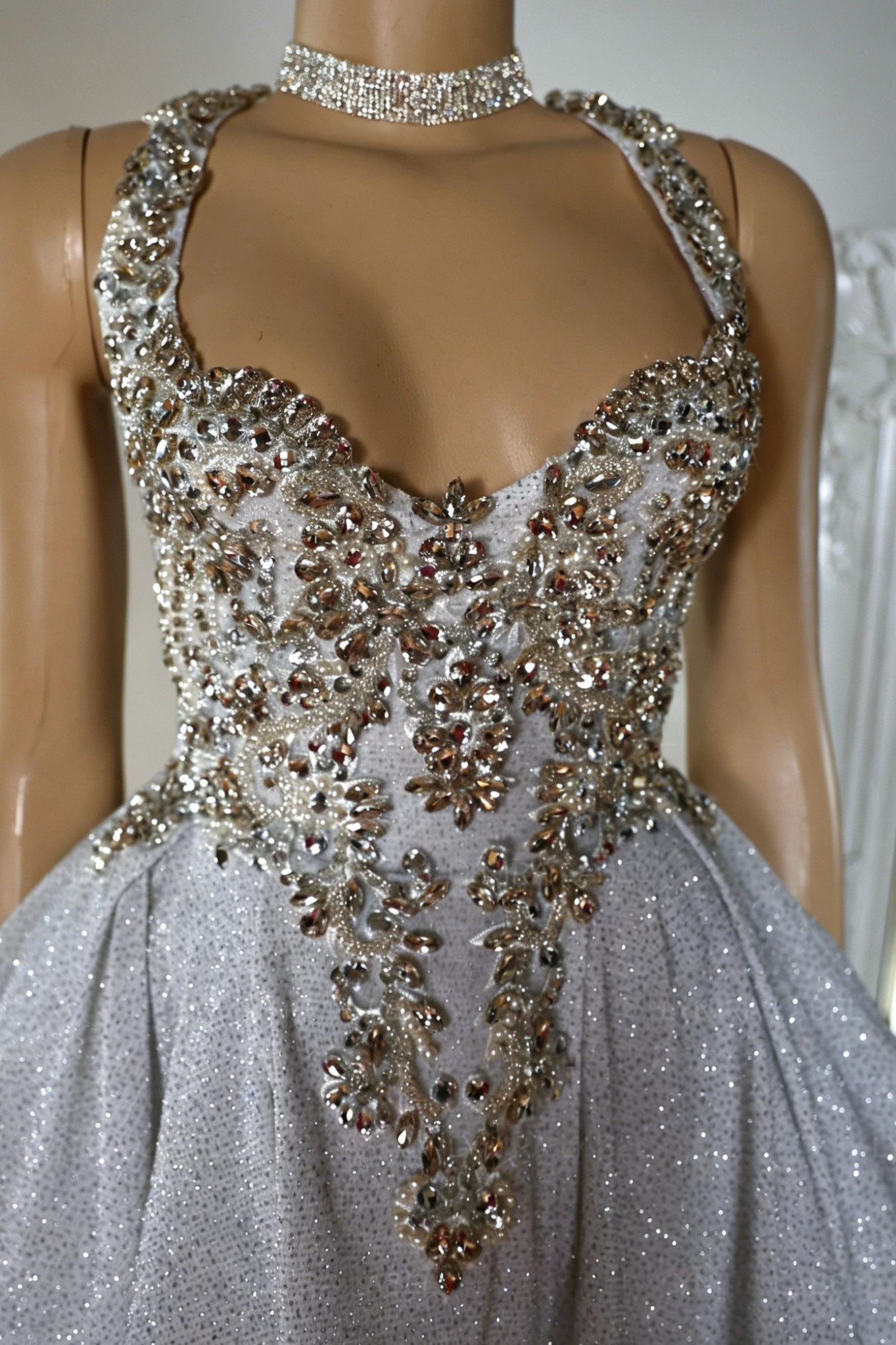 Glitter Halter Neck Beaded Homecoming Dress