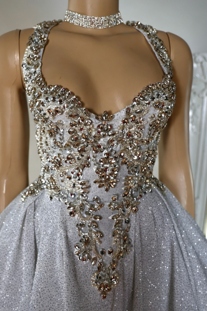 Glitter Halter Neck Beaded Homecoming Dress