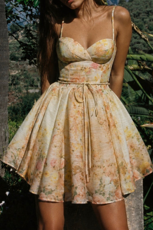 Floral Sweetheart Corset A-Line Mini Dress