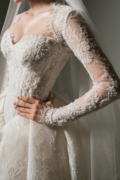 Lace Long-Sleeve Ball Gown Wedding Dress