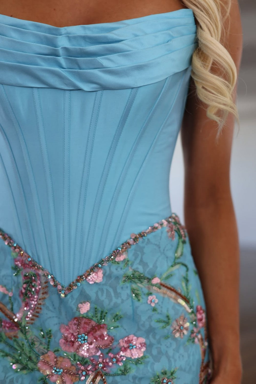 Strapless Corset Floral Sequin Mini Dress