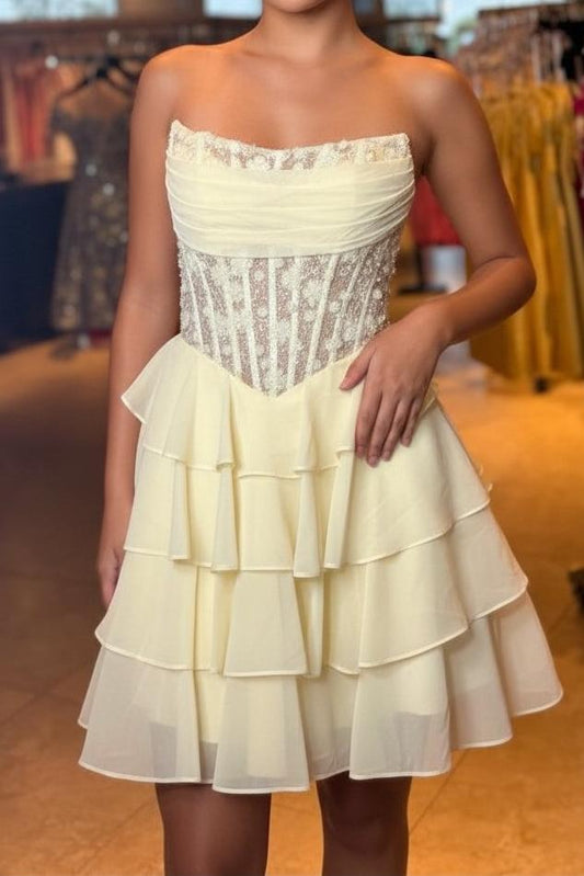 Strapless Corset Tiered Ruffle Mini Dress