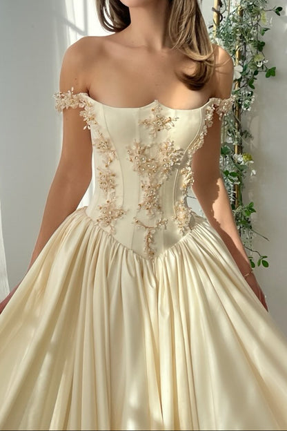 Princess Corset Ball Gown with Floral Appliques