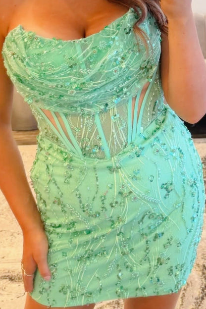 Strapless Corset Beaded Mini Dress