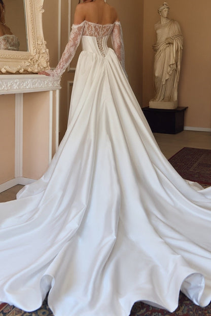 Off-Shoulder Lace Corset Wedding Gown