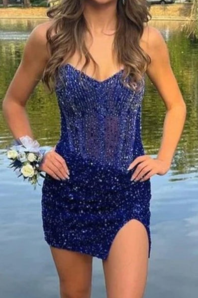 Strapless Beaded Corset Sequin Mini Dress