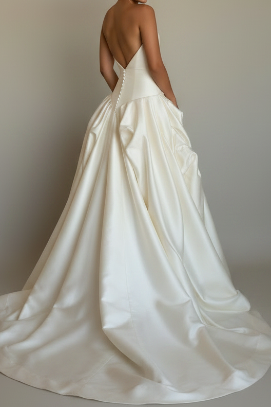 Strapless Ruched Drop Waist Wedding Dress