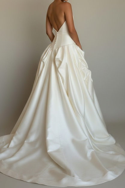 Strapless Ruched Drop Waist Wedding Dress