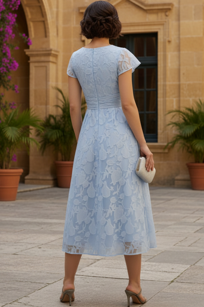 Textured Floral V-Neck A-Line Midi Dress