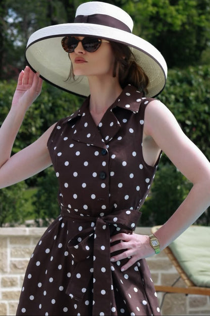 Vintage Inspired Sleeveless Midi Shirt Dress