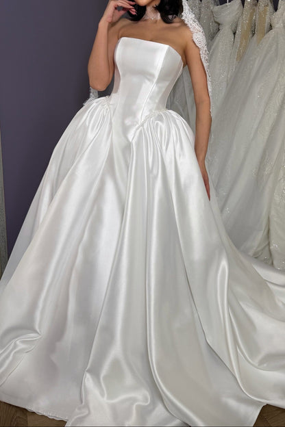 Strapless Satin Ball Gown Wedding Dress with Corset