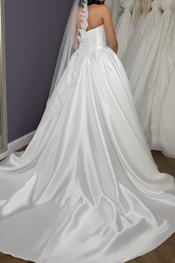 Strapless Satin Ball Gown Wedding Dress with Corset