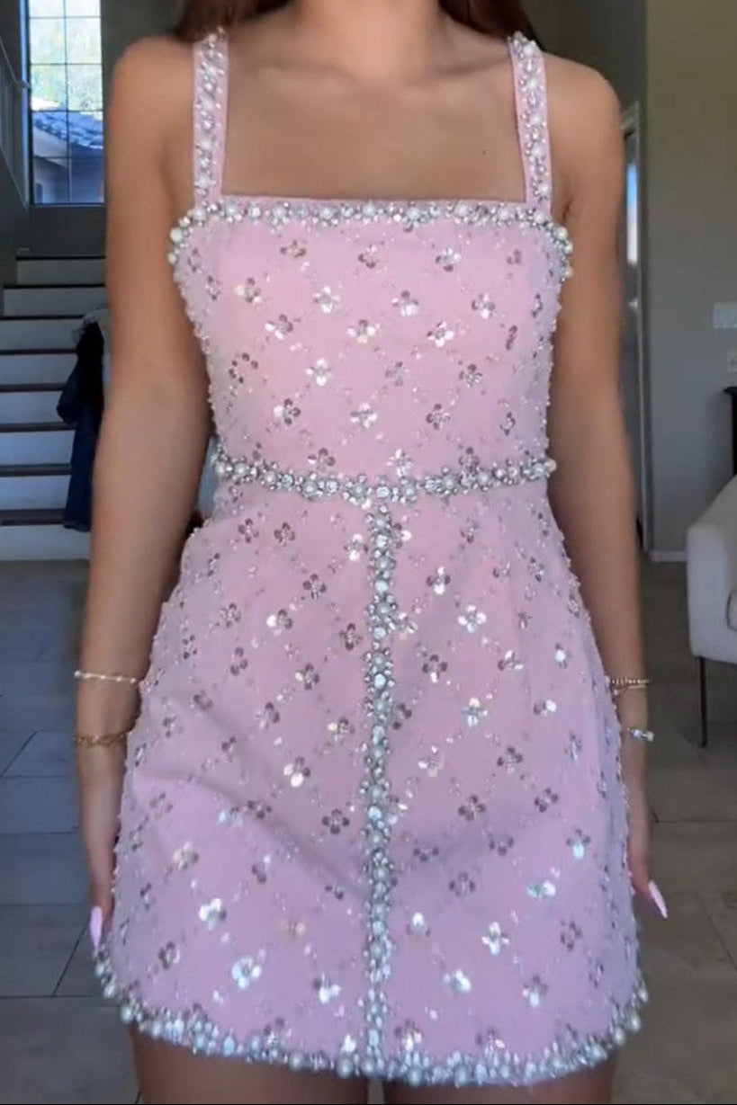 Sequin Embellished Square Neck Bodycon Mini Dress