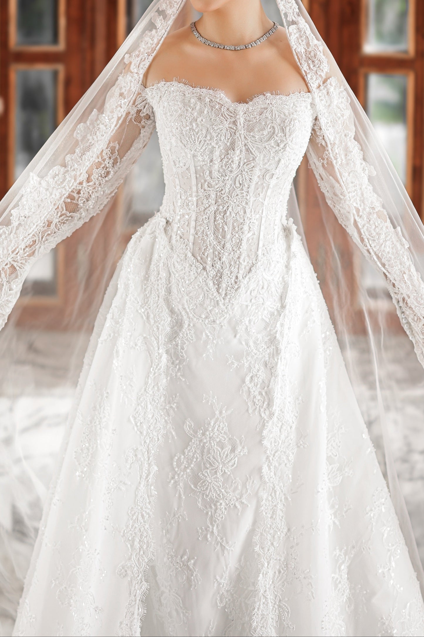 Off-the-Shoulder Corset A-Line Wedding Dress
