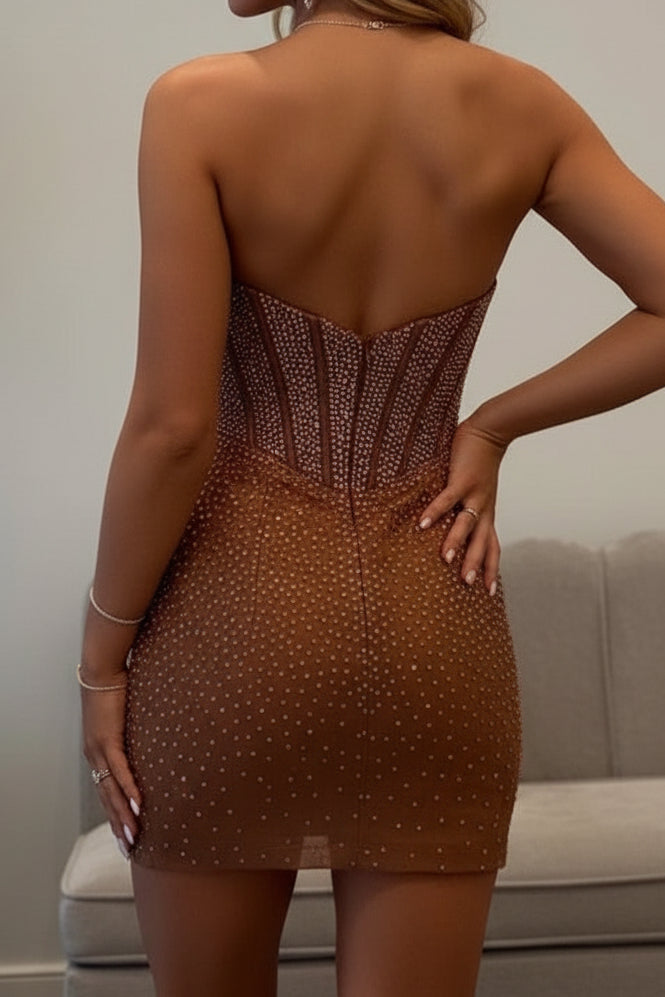 Strapless Rhinestone Corset Bodycon Mini Dress