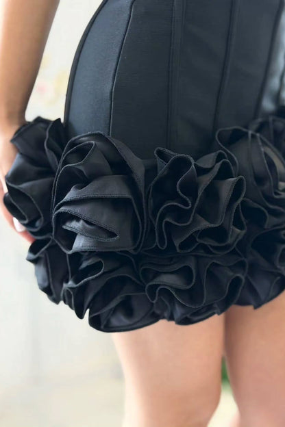 Strapless Corset Mini Dress with 3D Flowers