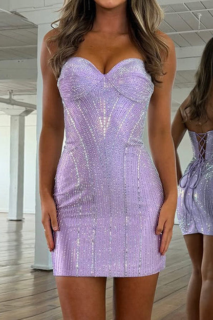 Strapless Sweetheart Rhinestone Corset Mini Dress