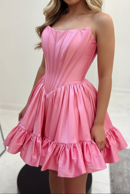 Strapless Corset Mini Dress with Ruffled Bubble Skirt