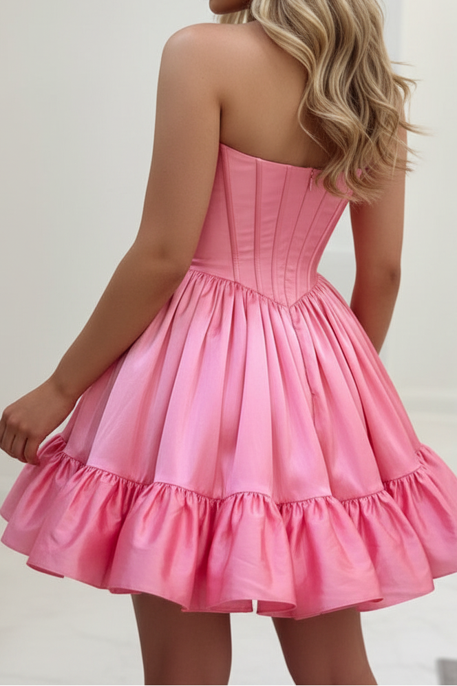Strapless Corset Mini Dress with Ruffled Bubble Skirt
