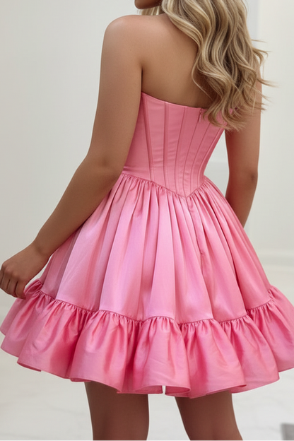 Strapless Corset Mini Dress with Ruffled Bubble Skirt