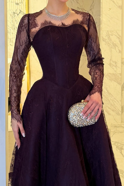 Lace Long Sleeve Ball Gown Evening Dress