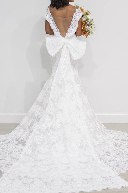 Lace Mermaid Wedding Dress with Statement Back Bow