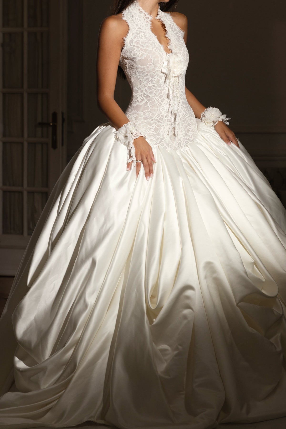 Lace High-Neck Ball Gown Wedding Dress