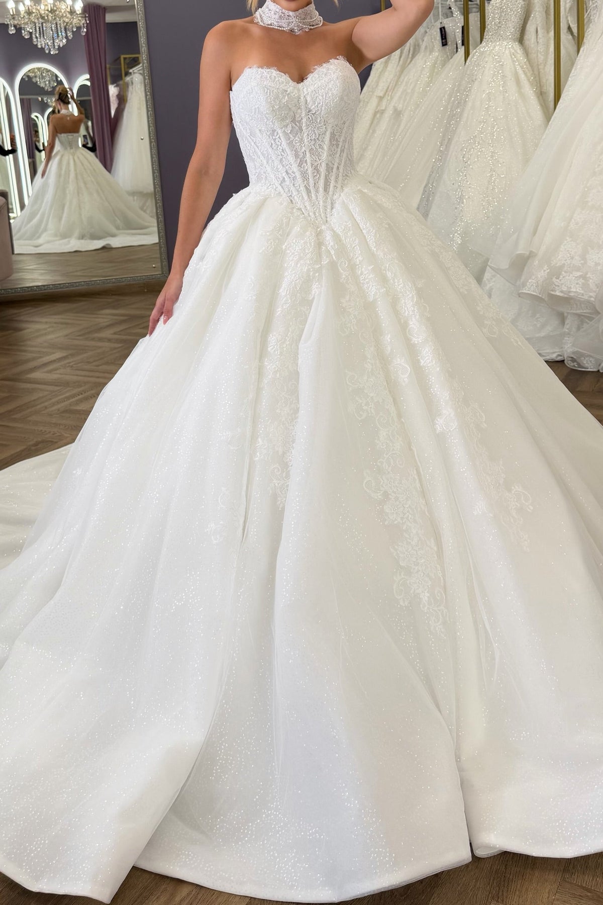 Strapless Glitter Ball Gown Wedding Dress