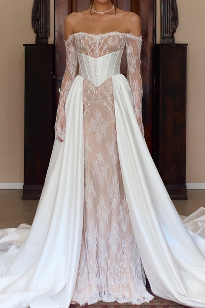 Off-Shoulder Lace Corset Wedding Gown