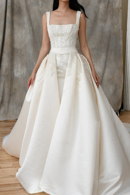 Beaded Bodice Ball Gown Wedding Dress with Train
