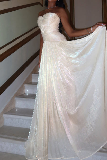 Strapless Pleated Shimmer A-Line Gown