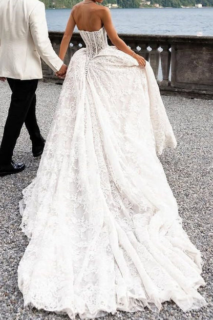 Strapless Lace Corset Ball Gown Wedding Dress