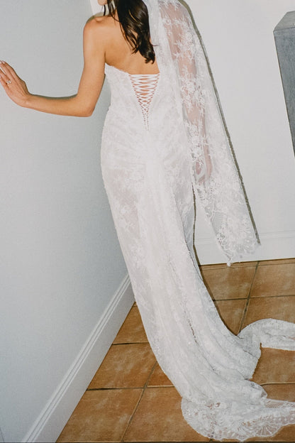 Strapless Corset Lace Sheath Wedding Dress