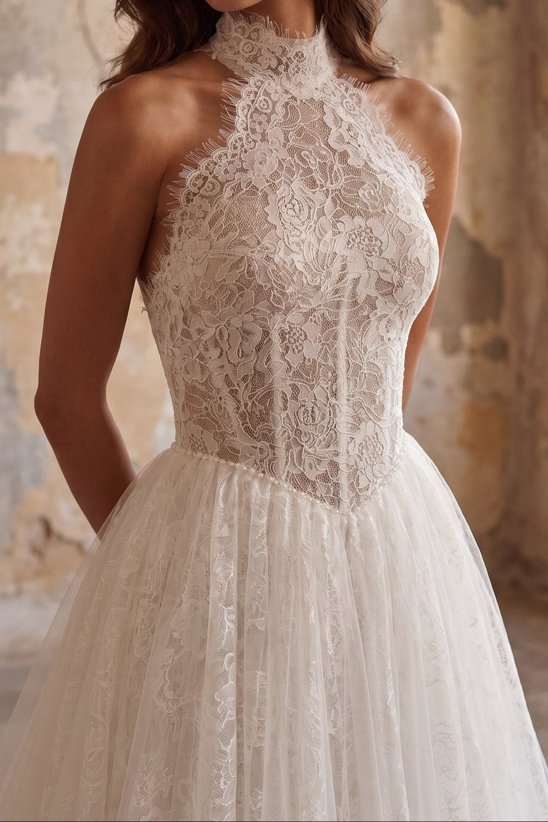 Halter Neck Lace Corset A-Line Wedding Dress
