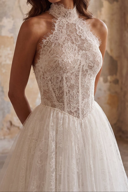 Halter Neck Lace Corset A-Line Wedding Dress