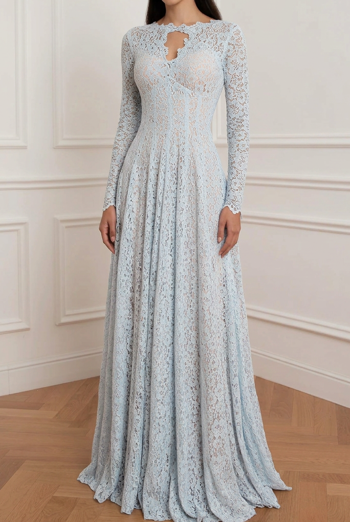 Long Sleeve Lace A-Line Evening Gown