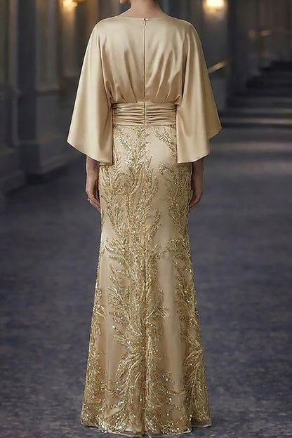 Bateau Neck Cape Sleeve Sequin Evening Dress