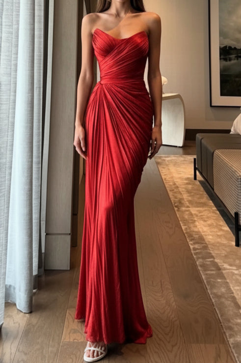 Strapless Ruched Draped Floor-Length Evening Gown