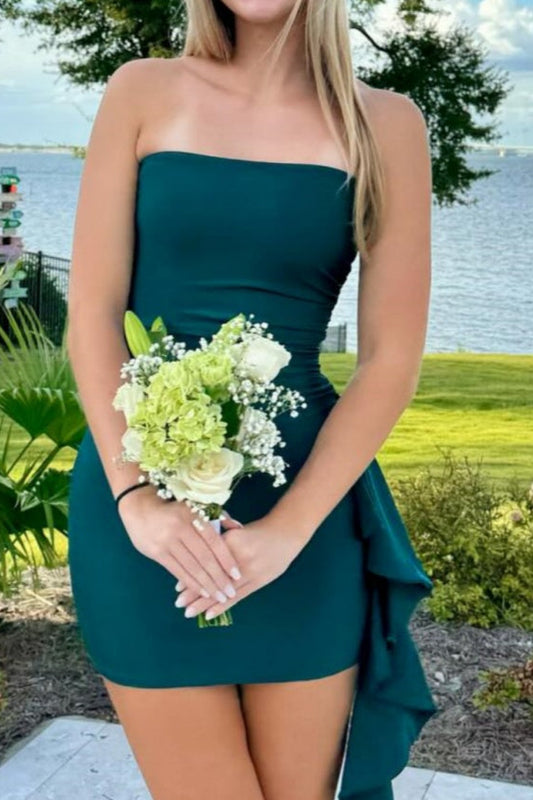 Strapless Ruched Mini Dress with Side Drape