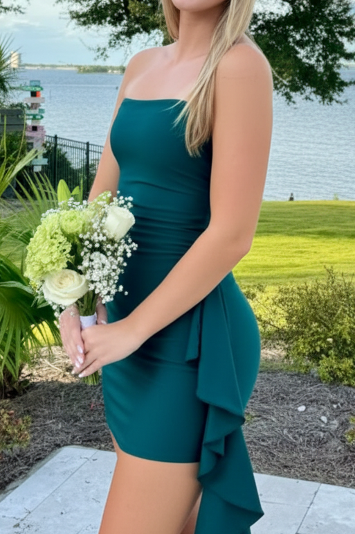 Strapless Ruched Mini Dress with Side Drape