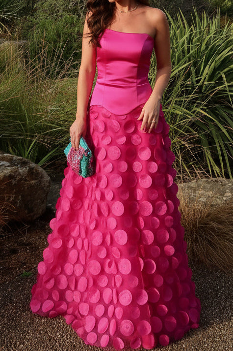 Strapless Gown with Textured Applique Maxi Skirt