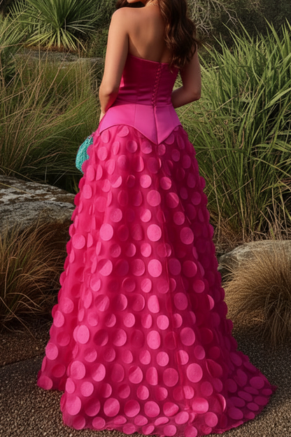 Strapless Gown with Textured Applique Maxi Skirt