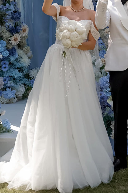 Off-the-Shoulder A-Line Wedding Dress with Train