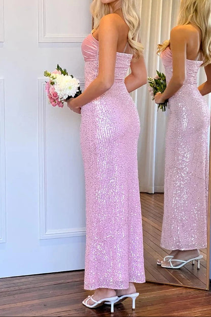 Strapless Column Maxi Dress with Ruched Bodice